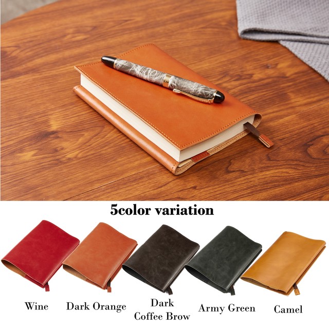 Felicita ブックカバー Puレザー 合皮 紐 しおり付き 手帳カバー A6 文庫本 キャメル ワイン アーミーグリーン ダークコーヒーブラウン ダークオレンジ Ftbc 01pu Syalen