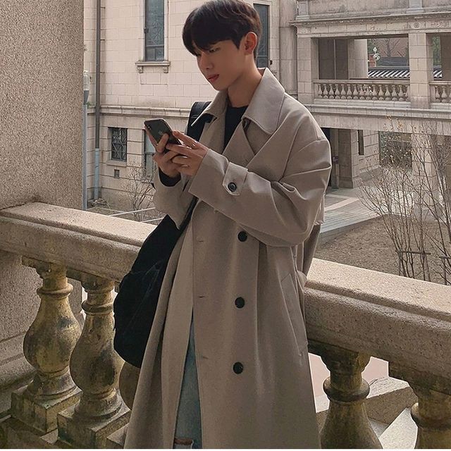 予約販売 トレンチコート アウター ロング丈 メンズ ビジネス 無地 ウエストベルト ブラック ベージュ 防寒 お洒落 こなれ感 ベーシック 秋冬 大きいサイズ M L Xl Favoriteselect