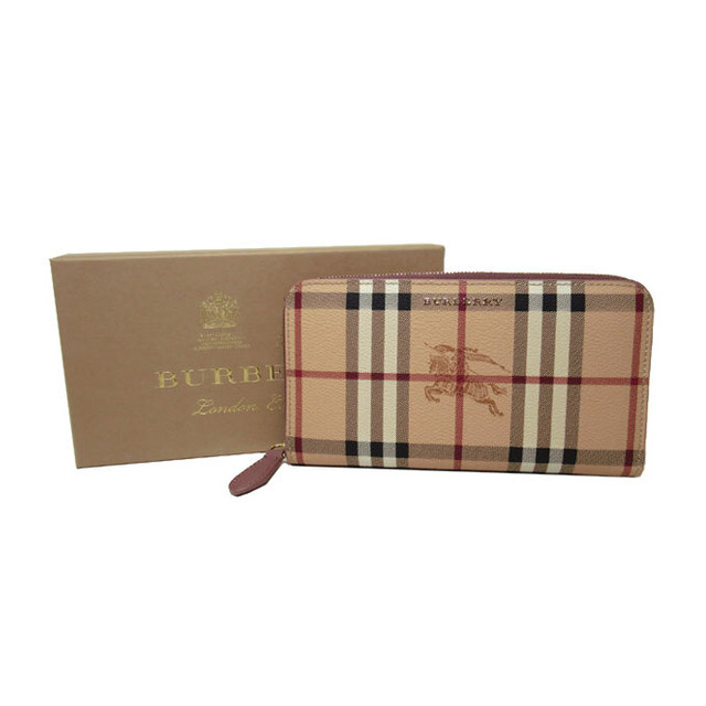 バーバリー Burberry アウトレット 長財布 Light Elderberry ベージュ系マルチ ライトエルダーベリー Pvc ヘイマーケットチェック ラウンドファスナー 長財布レディース Itukl