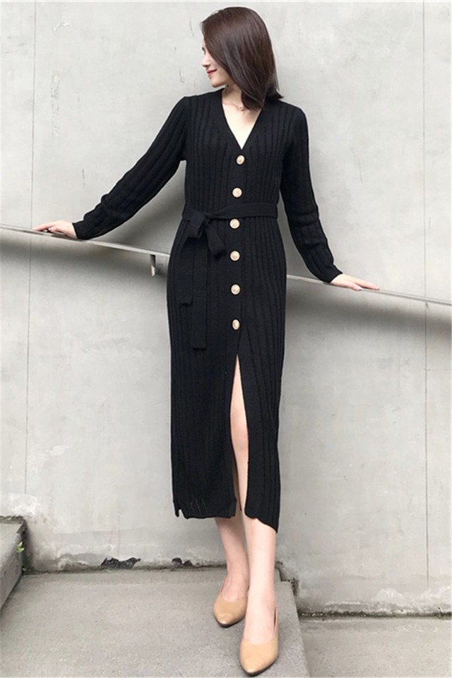 フロントボタン ロング ニットワンピース 20代 30代 Shop Daiv これから可愛くなるあなたのために
