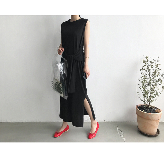 ウエストマーク ノースリーブワンピース 楽チン 大人カジュアル シンプル 無地 体系カバー マタニティ ワンピース ラウンドネック レディース ロング ワンピース 21 Sayurio レディースアパレル ファッション プチプラ アラサー アラフォー