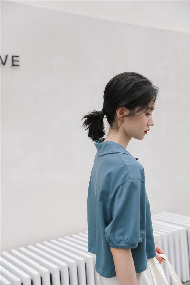 ポロシャツ レディース 半袖 ビッグスリーブ 大きなアームホール ショート丈 韓国 おしゃれ かわいい Cospa Fashion