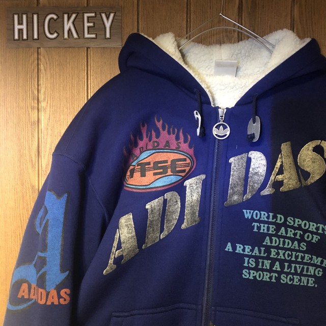 Adidas 90s 青紫 ボア パーカー 日本製 デサント製 銀タグ M Used Clothing Shop Hickey