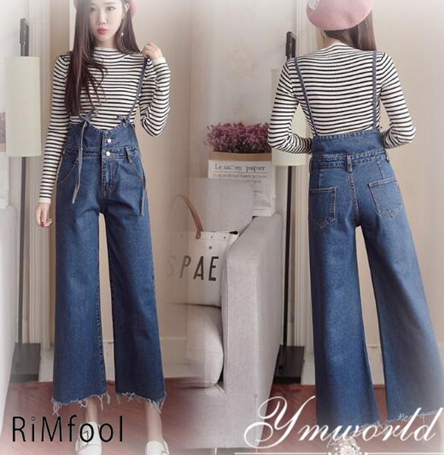 デニム サロペット オールインワン オーバーオール ワイドパンツ レディース ジーンズ ロングパンツ スキニー ハイウエスト 体型カバー Rimfool