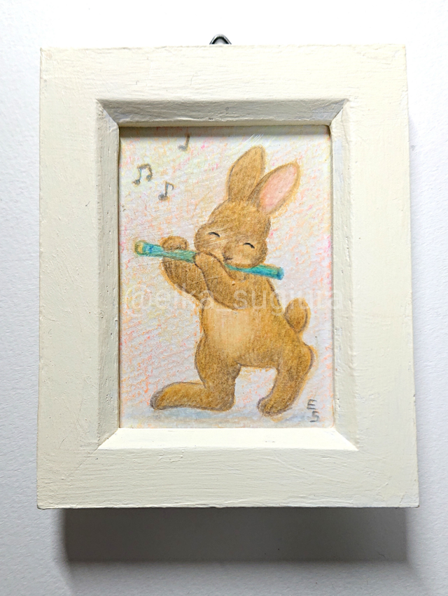原画 ミニ額 オリジナル版 イラスト 笛吹くうさぎ 絵本作家 すぎうらえいか