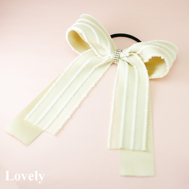ヘアゴム 足長おリボン ゴム クリーム Lovely Nagoya
