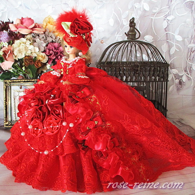 年末セール イタリアンラグジュアリ 誘惑のレッド ロココ調プリンセスドレス Rose Reine