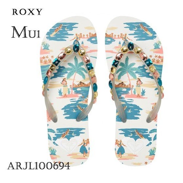 Arjl ロキシー 新作 ビーチサンダル レディース ブラック ホワイト ストーン Jewel Printed Roxy Beachdays Okinawa