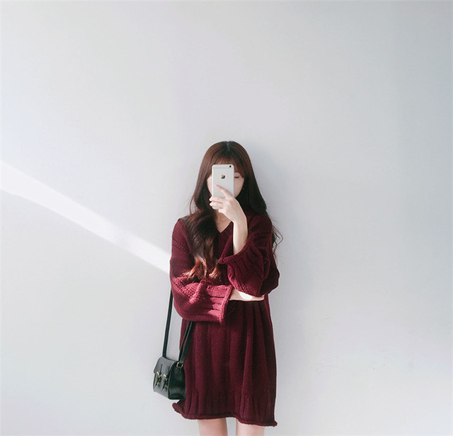 3色展開 ルーズ ニットワンピース ナチュラル シンプル ニット チュニック ワンピース ゆったり 森ガール リンネル系 193 4 Valentina210