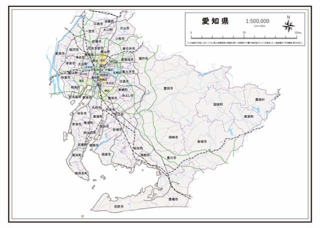 P7愛知県 高速道路 鉄道 K Aichi P7 楽地図 日本全国の白地図ショップ