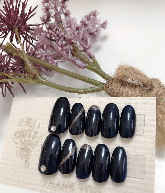 ディープブルーゴールドネイルチップ Sz