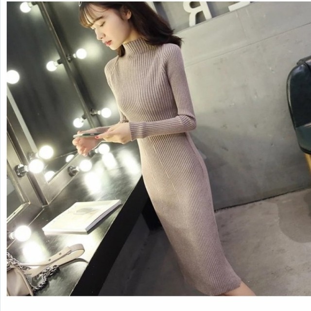 チュールスカート 大きい ニットワンピース 大きいサイズ ロングニットワンピース タイト ロング リブニットワンピース スリット セクシ Basecamp49