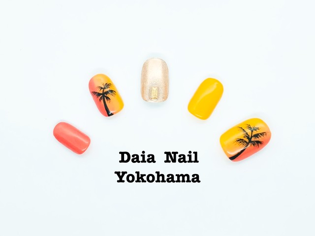 オレンジグラデ椰子の木ネイル Daia Nail Yokohama