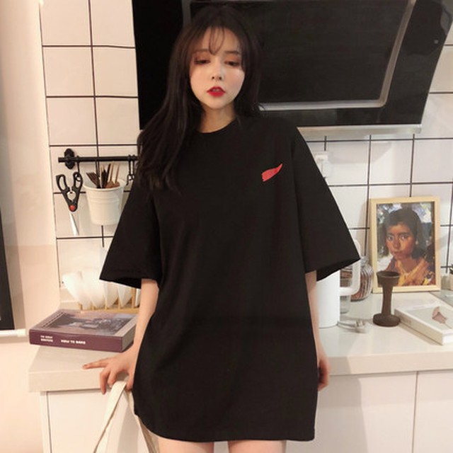 ロングtシャツ Big 大きいサイズ プリントtシャツ 彼シャツ カップルコーデ 大人気 バックプリント 韓国ファッション 個性的 おうち時間 ゆったり リラックス ラフ 流行 楽ちん Leaflower 001 リーフラワー レディースファッション専門店