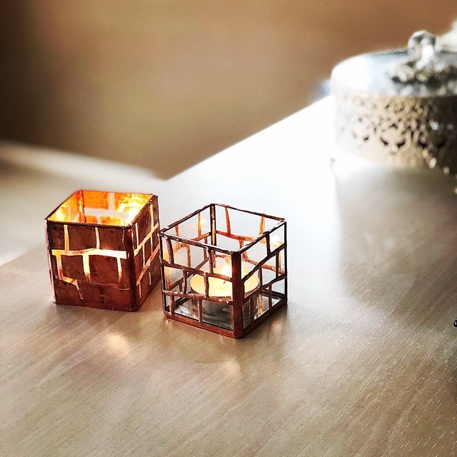 暖炉 キャンドルホルダー ステンドグラス アンティーク ステンドグラスアトリエ Moon