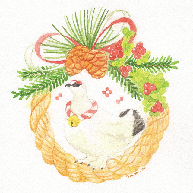 【南極ホタル堂】 原画「ライチョウ×ハイマツ」
