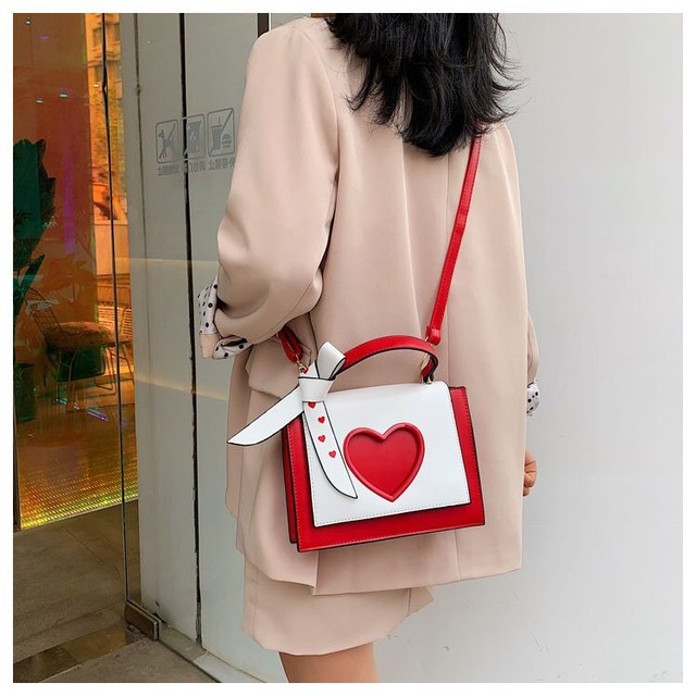 2way レッド バッグ 赤 ハート ショルダー ホワイト 鞄 バッグ 可愛い 原宿 Loveysmileshop