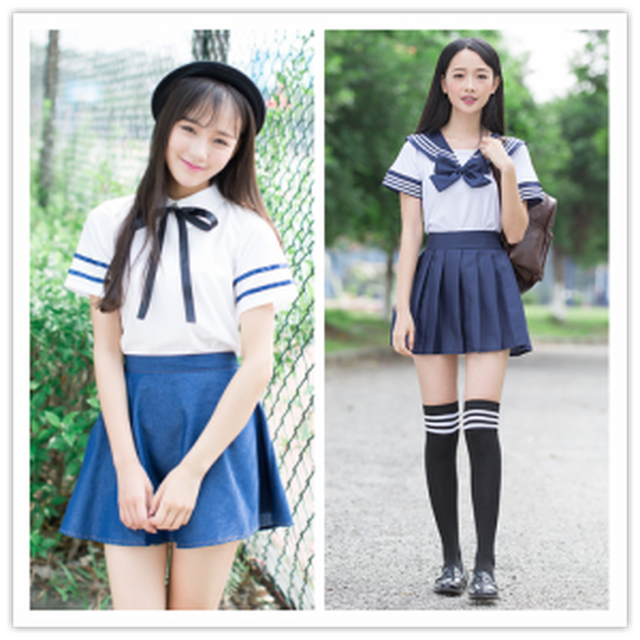 セーラー服 コスプレ衣装 女子高生 ｊｋ ２種 ネイビー 青 リボン プリーツスカート 定番 オーソドックス 夏制服 半袖 ミニスカート ブラン ニュー ディ