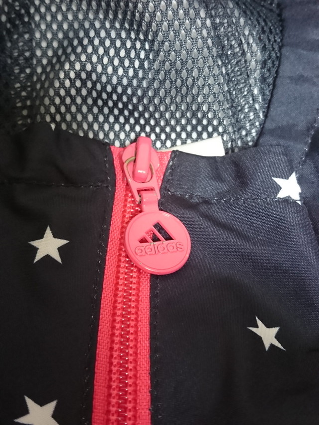 古着 レディースm Adidas アディダス ウインドブレーカージャケット パーカー フード 裏メッシュ 防風 星柄 ネイビー Z スポーツウェア シューズの古着屋 リサイクルスポーツ