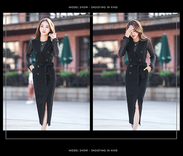 セットアップ トップス 長袖 透け感 ノースリーブ ワンピース スリット シンプル ブラック 無地 タイト セクシー デート オフィス お出かけ 海外ファッション 19 新作 秋冬 65 みませれくと