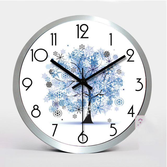 雪 木 イラスト ブルー ホワイト 時計 インテリア Clock クロック 壁掛け ウォール ウォッチ オシャレ Clock Flog