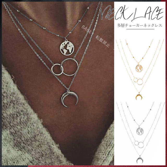 国内発送 3連 ネックレス チェーン チョーカー おしゃれ メダル ペンダント アクセサリー プレゼント 女性 おしゃれ ギフト Infini Arc En Ciel