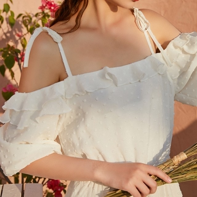 オフショルワンピース 半袖 無地 清楚 ドット 透け感 シースルー オフショル ワンピース ワンピ 春 夏 大人 デート お出かけ 旅行 女子会 韓国 韓国ファッション オルチャン 可愛い レディース Fa536 Musubi Me 韓国 オルチャン レディースファッションのお店