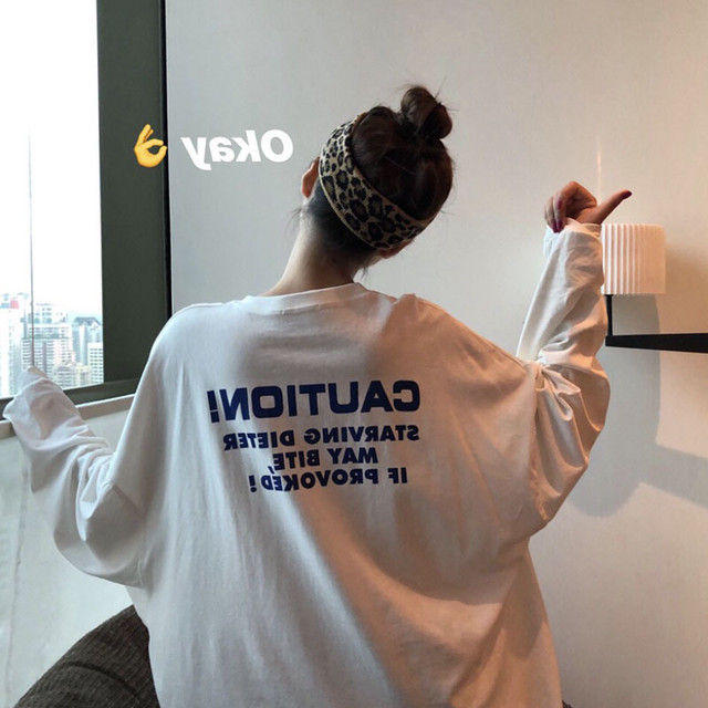 プリント清新 韓国風 ストリート系 シンプル ゆったり ラウンドネック 長袖 Tシャツ トップス 75shops