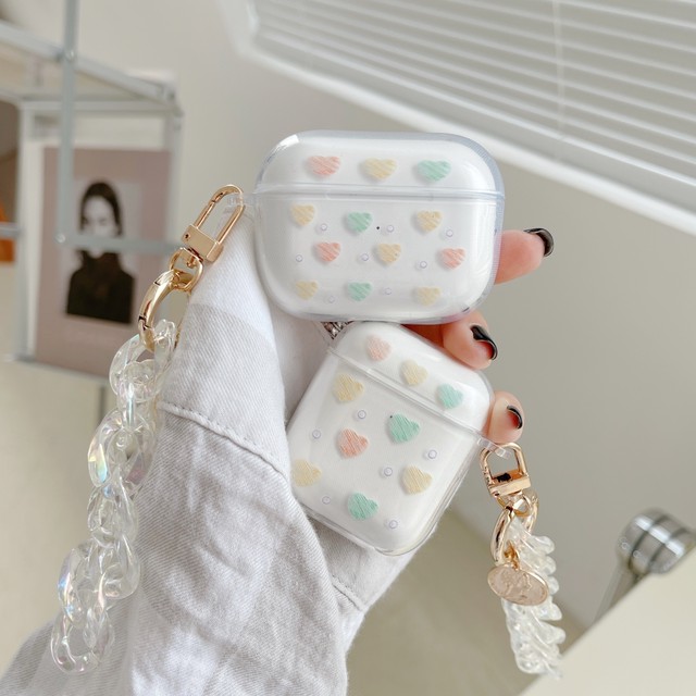 Airpods Pro Airpods ケース カバー ハート 韓国 かわいい クリアケース エアポッズプロ エアーポッズ 保護ケース クリアチェーン ブレスレット ハンドストラップ かわいいairpodsケース Switchカバー Iphoneケース Airtagホルダー New I