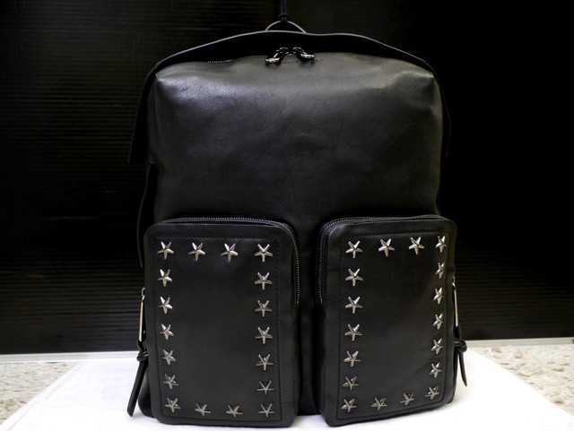美品 Jimmychoo ジミーチュウ Lennoxレノックス バイカーレザー バックパック リュック 黒 メンズ定番lennoxのガンメタ スタッズモデル Dearlive Tokyo ディアライブ東京