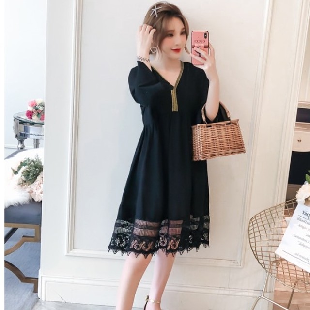 ボヘミアン ワンピース レディース 韓国 ファッション レディース 夏服 レディース エスニック 切り替え レース ワンピース 膝丈 夏 ワンピ Vネック フレアワンピース フレア袖 ハイウェスト シフォン 異素材 ワンピース Vestito