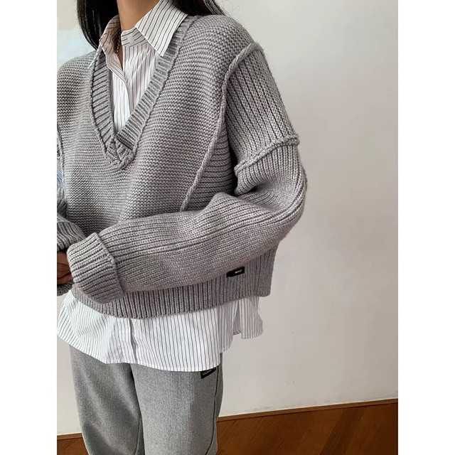 v neck over knit