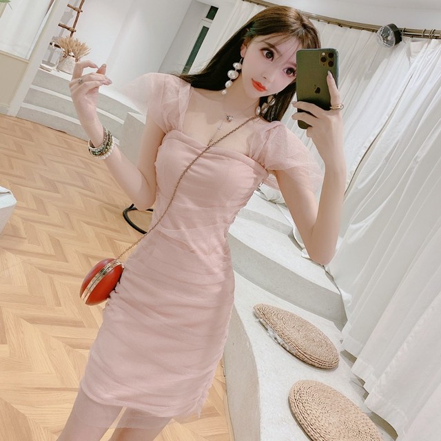 スリムタイトワンピース Iライン ミニ丈 セクシー フェミニン 春夏 お呼ばれ お出かけ デート ハイウエスト 無地 Arroser