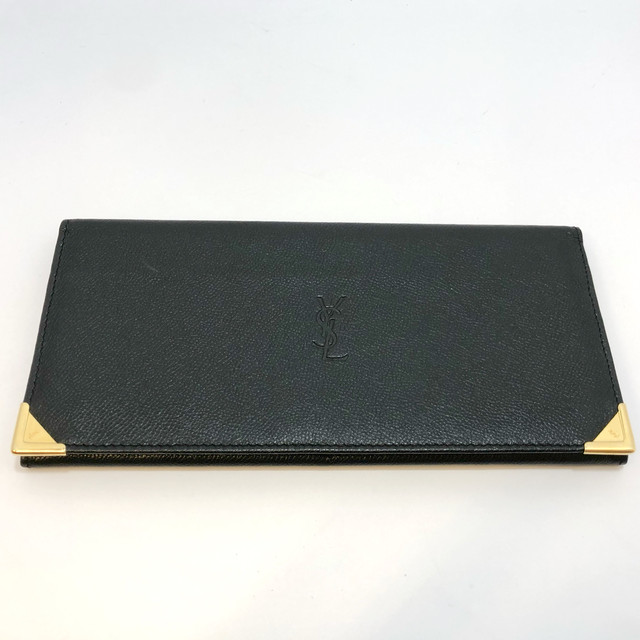 Yves Saint Laurent イブサンローラン Ysl 財布 二つ折り 札入れ ブラック 黒 ゴールド ロゴ 中古品 B19 Vintage Brand Tokyo Accessories