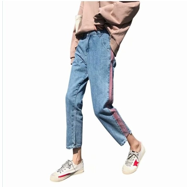 大きいサイズ レディース 春服 サイドライン ハイウエスト デニムパンツ レディース 大きいサイズ 3l 4l 5l 6l 春服 夏服 秋服 冬服 Basecamp49