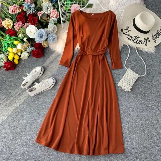 ワンピース レディース シャツワンピース ロング 冬 40代 白 秋 50代 30代 コーデ 30代 きれいめ 40代 フォーマル 上品 おしゃれ ロング丈 ニットワンピース 体型カバー 無地 Dress Plaatje