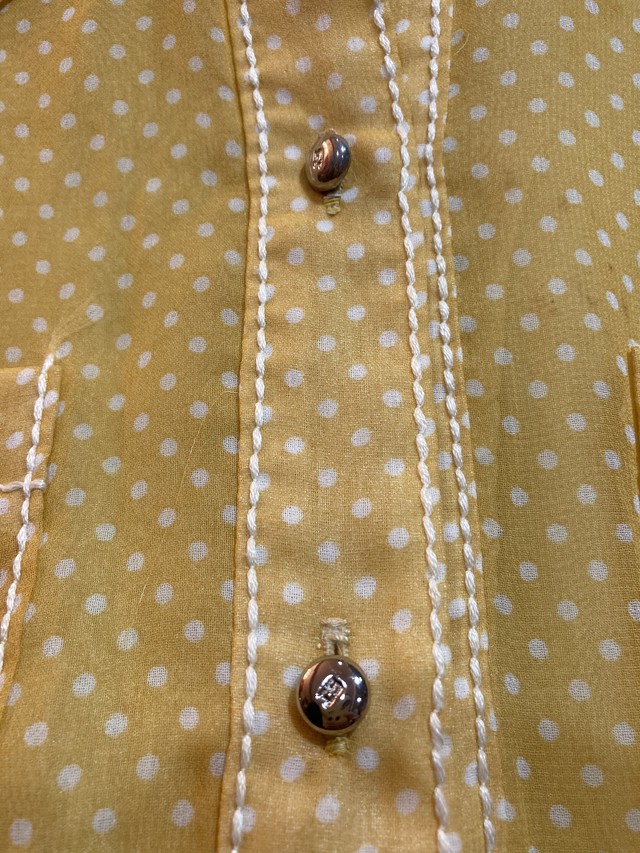ドット柄 レトロワンピース イエロー おしゃれ ステッチ入り セレクト古着 おひさま洋品店 Online
