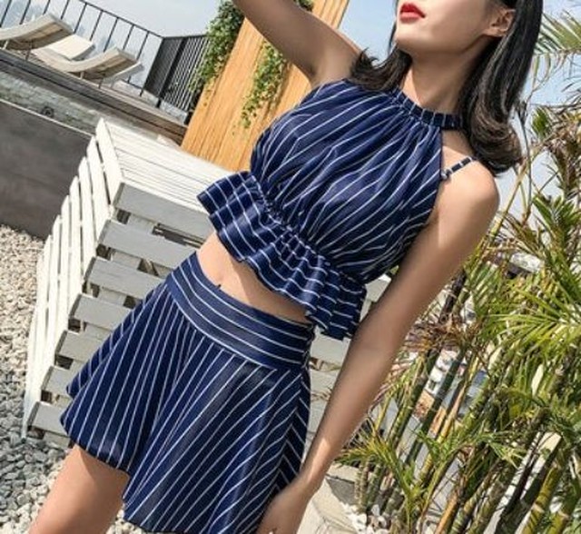 水着 タンキニ 激安 水着 体型カバー タンキニ 水着 ビキニ レディース 水着 ビスチェ ストライプ フリル リゾート 夏 Jm4131 ワンピ の里