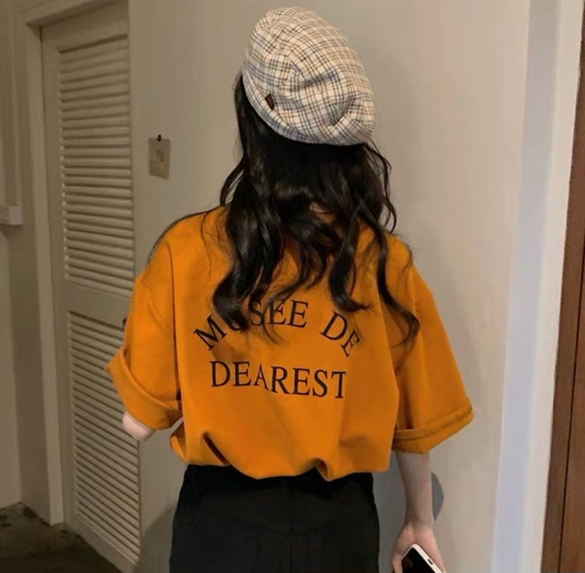 T35 送料無料 3色 バックプリント オーバーサイズ ロゴtシャツ 韓国ファッション メンズライク Tシャツ シャツ Yotsuha