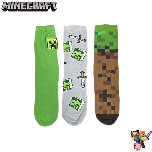 靴下マインクラフトソックス Crews クリーパー ゾンビ 鉄の剣 草ブロック 3 Pack 1set 042 Minecraft