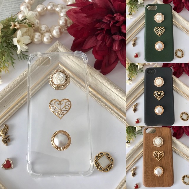 Iphoneケース 大人遣いなアンティークボタン 透かしなハートチャーム 7 8 6s 6 Hisagon0804 ᴥ