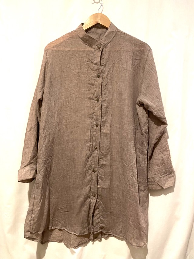 シャツワンピース バンドカラーシャツ アジアンワンピース カジュアル シャツ ナチュラル ゆったり オーバーサイズ ワンピース 長袖ワンピース ブラウン系 アジアン雑貨 No 300 アジアン雑貨 Asian Mrk