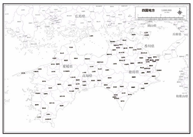 P3四国地方 市町村名 K Shikoku P3 楽地図 日本全国の白地図ショップ