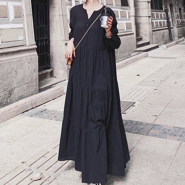 No 594 レディース ゆったりめ シフォンワンピース フレア 長袖 フェミニン 楽ちん 可愛い おしゃれ 韓国ファッション 韓国のプチプラレディース 子供服ショップ Sourire