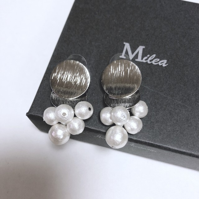 【ピアス】ダブルコインとコットンパールピアス