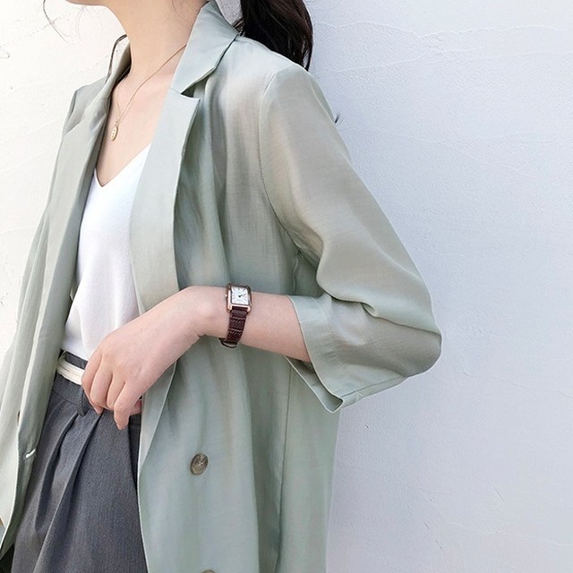 テーラードジャケット ジャケット 薄手ジャケット レディース ジャケット 春夏 夏ジャケットレディース ロング丈 ロングジャケット 七分袖 羽織りもの 新作 ミントグリーン ホワイト ベージュ ペールトーン オフィス 通勤 Canzone カンツォーネ
