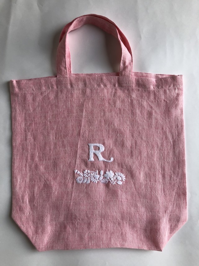 イニシャルトートバックｒ 麻 ピンク Loop