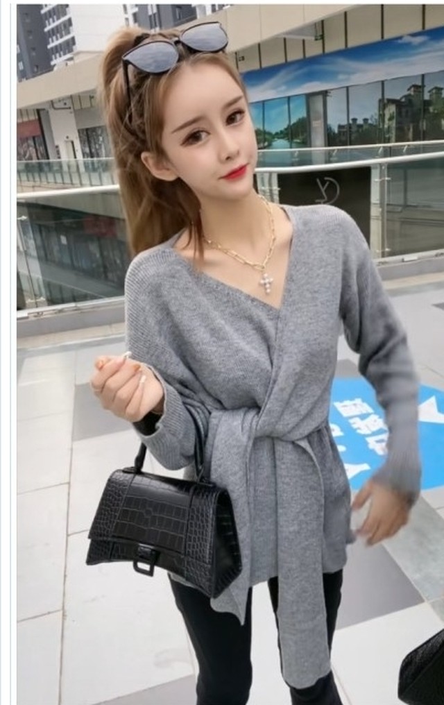 フェミニン ワンピース ワンピース ニット 体型カバー カシュクール レディース ストラップ 美ライン フェミニン ざっくり 秋 冬 E 5 Basecamp49