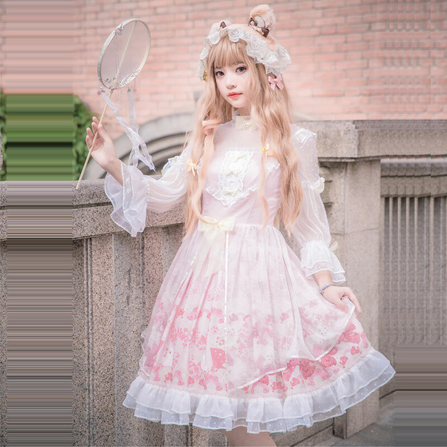 Lolita Op Dress ロリータドレス 長袖 ワンピース 甘ロリ ロリィタ お茶会 撮影 Cosplay イベント 春 夏 秋 冬 ロリ Xxs Xs S M L 2l 3l 4l ピンク Mintcat