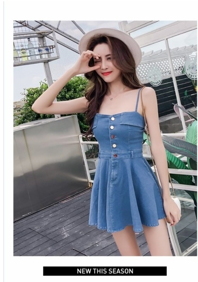 バックリボン ワンピース レースアップ リボン セクシー デニム フレア キャミワンピース 韓国ファッション バックコンシャス ミニ丈 Basecamp49